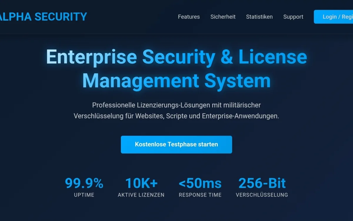 Vorschau der Website License Server