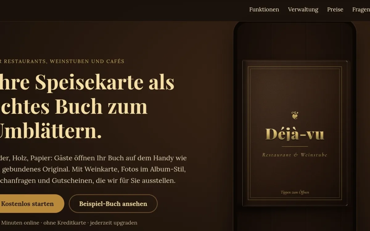 Vorschau der Website Speisekarten System